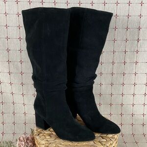Splendid “Phyllis” Black Suede Slouchy Boots Mid Calf Slouch Heeled Boot Sz 6
